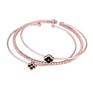 Rose Goldtone Flower Crystal Bracelet Set in Jet and Swarovski Accents